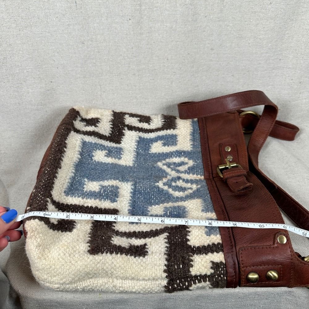 Anabaglish Brown Leather Blue White Woven Cotton Crossbody Bag Southwestern Boho - Picture 8 of 9